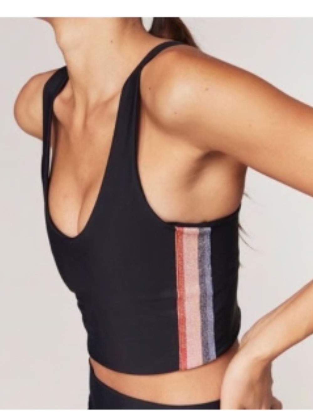 Spiritual Gangster Black Crop Tank Top with Multi-Stripe Side Detail